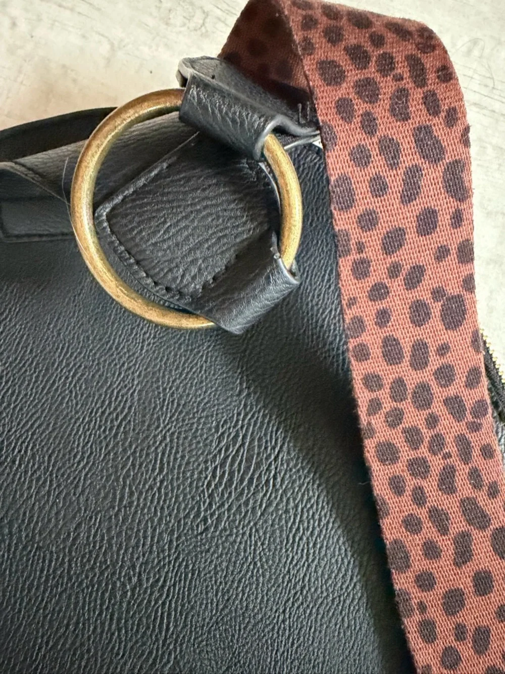 Universal Thread Black Dome Backpack with Leopard Strap Accent